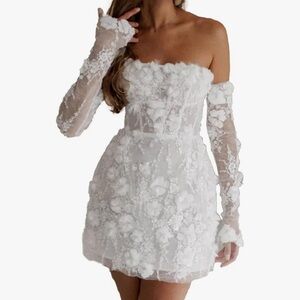 Elegant White Floral Off-Shoulder Dress